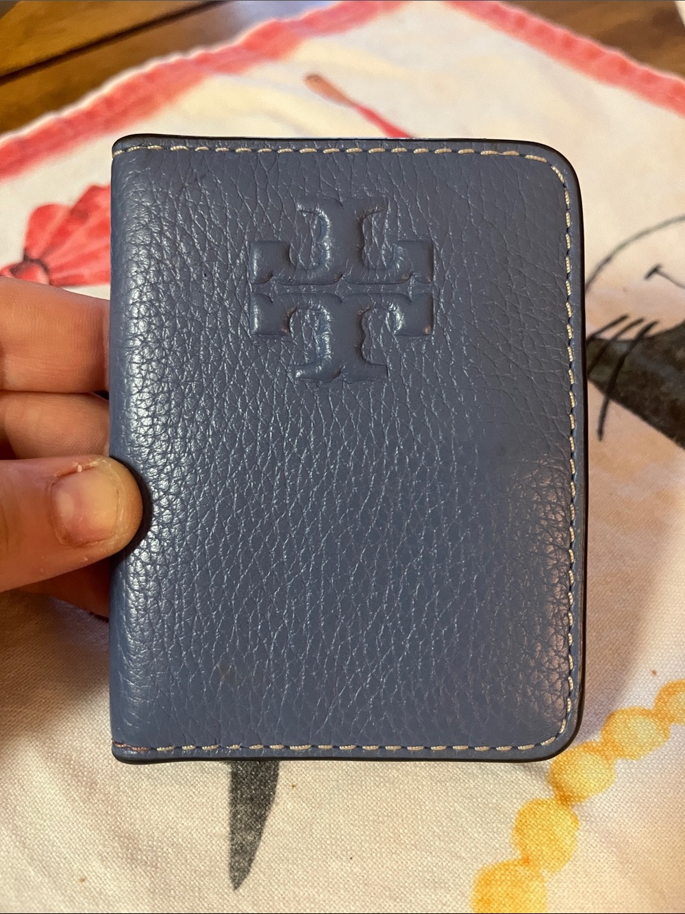 Tory Burch Slate Blue Embossed Leather Travel Wallet, NWT